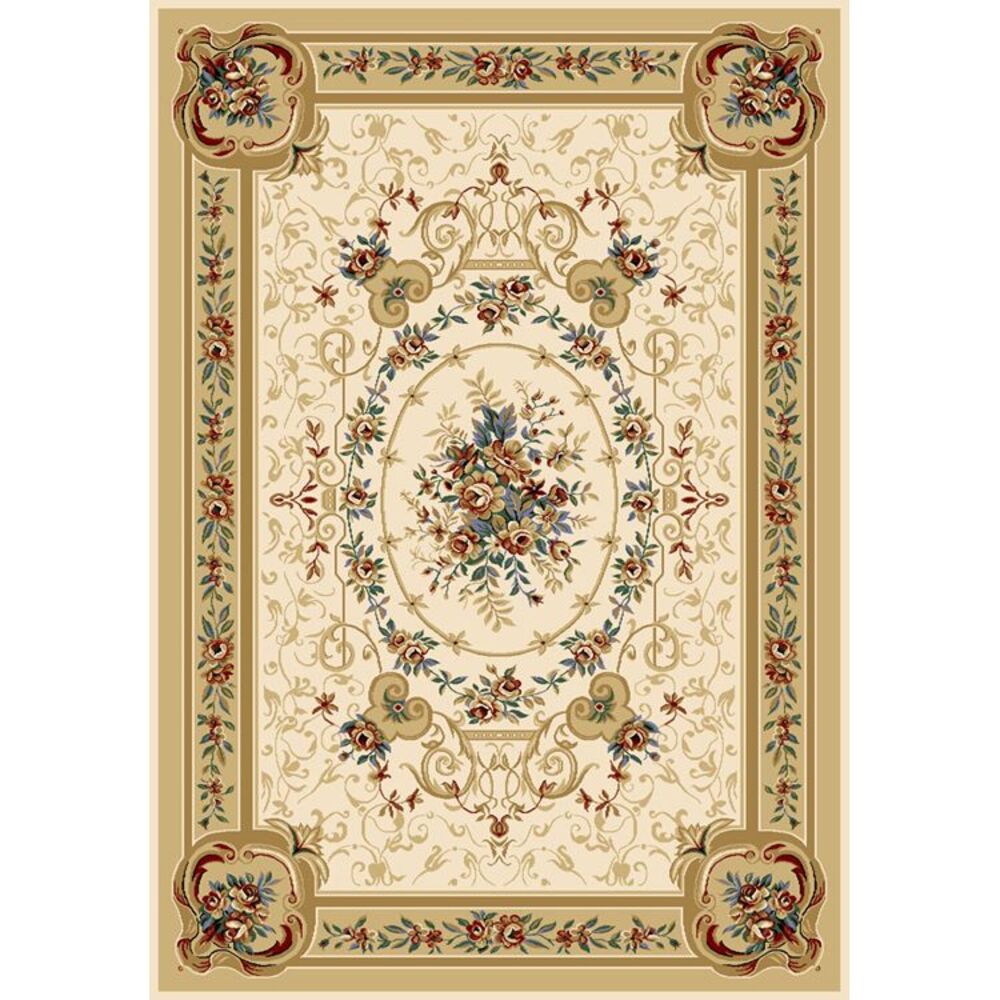 French Country Ivory 2x8 Floral Bordered Medallion Roses Area Rug - Actual 1' 9"